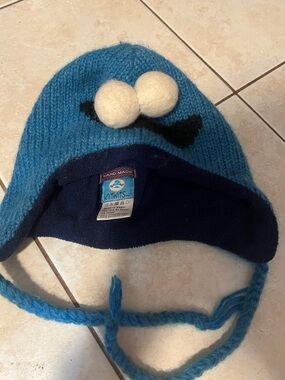 Handmade KnitWits Blue Cookie Monster Style Hat